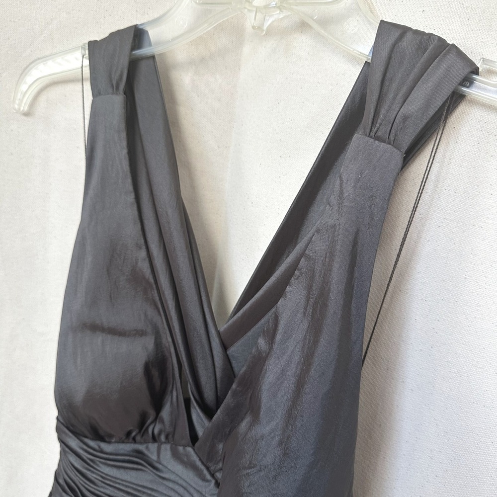 Y2K Adrianna Papell Goblin Brown Iridescent Rosette Dress Sz. 4 Twist Open Back - Picture 11 of 16